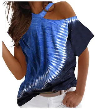 Sieviešu Vasaras Kaklasaites Krāsu Iespiests T-krekls Sexy Pie Pleciem Šķībs kakls Īss piedurknēm Modes Plus Lieluma Dāma Streetwear Ikdienas Topi