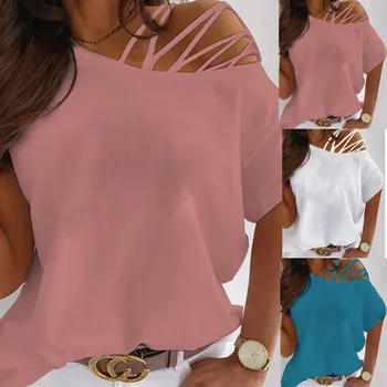 Sieviešu Vasaras O-Veida Kakla Īsām Piedurknēm Burtu Drukāšanas Strapless T-Krekls Topi