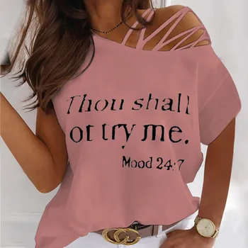 Sieviešu Vasaras O-Veida Kakla Īsām Piedurknēm Burtu Drukāšanas Strapless T-Krekls Topi
