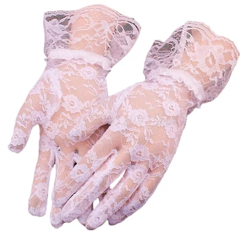 Sieviešu Vasaras UV Aizsardzību, Ziedu Mežģīņu Īsās Cimdi tīrtoņa Krāsu Žakarda Puse Balli Pilnu Pirkstu Ruffles Pirkstaiņi