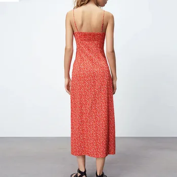 Sieviešu Vasaras Vintage Kleita ir 2021. ZA bez Piedurknēm, Ziedu Drukāt Elastīgas krūtis tauriņu Sieviešu Elegants Sadalīt dakša Puse Kleitas Vestidos