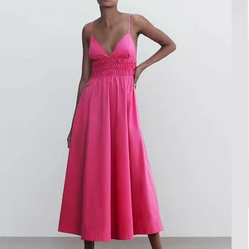 Sieviešu Vasaras ZA Ciets-Line Kleita Ir 2021. Strapless Spageti Siksnas Poplīns Sieviešu Elegants Puse Gadījuma Kleitas Apģērbu Vestidos