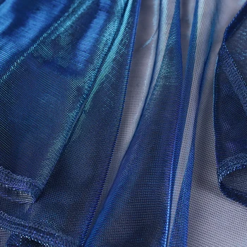 Sieviešu Zila Acs redz Cauri Blūze ar V veida Kakla Topi ar garām Piedurknēm Sexy Caurspīdīgs ar Vidukļa Jostu 2021. Gada Vasarā Jaunu Kreklu Elegants Blusa