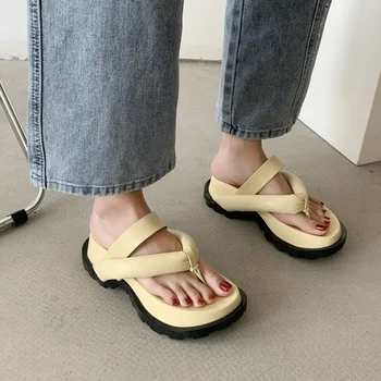 Sieviešu Čības Vasaras Klipu Toe Komfortu Ķīļi Platformas Sandales Brīvdabas Bez Slīdēšanas Ikdienas Pludmales Flip Flops Modes Romas Čības