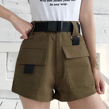 Sieviešu Īsās Bikses-Šorti Jaunu Kabatas Vērtnes Kravas Šorti Korejas Augsta Vidukļa Mini Šorti Ar Kabatas Sprādzi Josta Gadījuma Dāmas Bikses Bikses