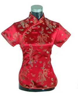 Sieviešu Ķīniešu Stila Topi Blūze ar Īsām Piedurknēm T-krekls Retro Jaunas SLim FIt Vouge Satīna Zīda 12Colors JAUNU 2022