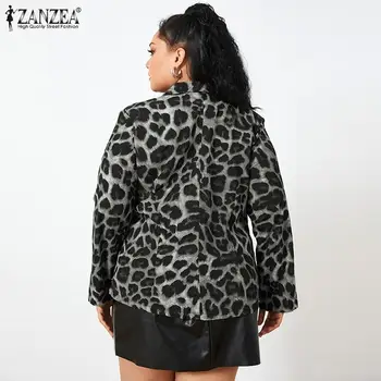 Sieviešu Žakete Ir 2021. Modes Dāmas Biroja Tērpi ZANZEA Pavasara Rudens Sieviešu Leopard Atloks Mētelis Vienu Pogu Outwear FZH