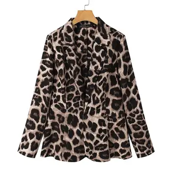 Sieviešu Žakete Ir 2021. Modes Dāmas Biroja Tērpi ZANZEA Pavasara Rudens Sieviešu Leopard Atloks Mētelis Vienu Pogu Outwear FZH