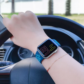 Silikona Joslas Apple Skatīties 44mm 40mm 38mm 42mm Elpojošs smartwatch rokas jostu, rokassprādzi iWatch 3 4 5 6 se siksna