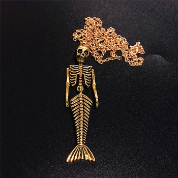Sirēna kaulu kustamo skelets skelets kulons, kaklarota, retro pārspīlēts halloween piederumi