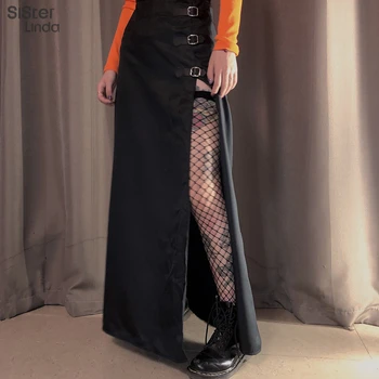 Sisterlinda Modes Zaudēt Midi Svārki Sievietēm Retro Atpūtas Black Harajuku Svārki Mujer Iela Casual Slim Dāmas Apģērbs Apģērbs