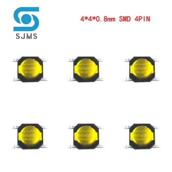 SJMS 100GAB Ultra plānas Taustes spiedpogu Slēdzi 4x4x0.8 Mikro Slēdzis 4*4*0.8 mm SMT SMD Membrānu mini Tact Switch
