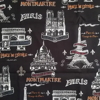 Skaista Melna Apakša no Kokvilnas Auduma Paris Montmartre Tornis Apdrukāta Kokvilnas Auduma DIY Raibs Kleitu Šūšana Apģērbi/aizkaru