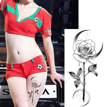 Skaistumkopšanas Black Rose Puķu Sieviešu Pagaidu Tetovējums Ķermeņa, Roku, Kāju Mākslas Meitene Sexy Ūdensizturīgs Viltotas Uzlīmes Atdzist 3D Flash