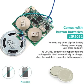 Skaņas Ieraksts Modulis Pogas Kontrolē 8M RAM Ietilpības Micro USB Pogu Šūnu Powered par DIY Audio Apsveikuma Kartītes Mūzikas Atskaņotājs