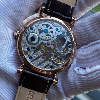 Skelets vīriešiem skatīties puses likvidācijas kaija ST36 (6498), kustību mehāniskās skatīties modes rokas pulksteņi ādas Safīra Stikls N2020