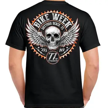 Slavenu Zīmolu Dizains Vasaras Jaunās Drukas Cilvēks Kokvilnas Modes T Krekls Biker Nedēļu Biker Tetovējums 2019 Galvaskausa Motociklu Tee Krekls