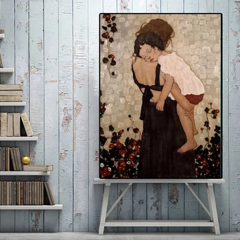 Slavenā Vintage Krāsošana Māte un Bērns Līdz Gustava Klimta Gleznas Gleznas, Sienas Mākslas Izdrukas, Attēlu, Dzīvojamā Istaba Dekori Cuadros