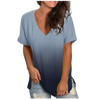 Slīpums V-veida kakla Sieviešu T-krekli Modes Gadījuma Īsām Piedurknēm Brīvs T-krekls Topi Ir 2021. Vasaras Unikālo Harajuku Sieviešu Topi Krekls