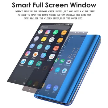 Smart Mirror Flip Tālrunis Case for Samsung Galaxy S21 Ultra S10 S9 S20 FE Piezīme 20 10 Plus A12 A51 A21S A72 A52 A32 Izdevums Coque