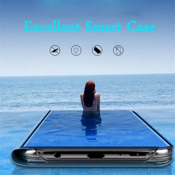 Smart Mirror Flip Tālrunis Case for Samsung Galaxy S21 Ultra S10 S9 S20 FE Piezīme 20 10 Plus A12 A51 A21S A72 A52 A32 Izdevums Coque