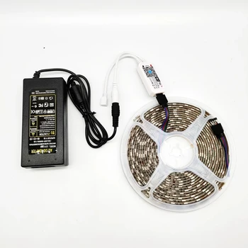 SMD5050 RGB+Silts Balts Samrt LED Strip Gaismas Ar WIFI Kontrolieris un 12V Barošanas Adapteri Apgaismojums Telpā Decotation