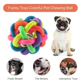 Smieklīgi Interaktīvās Rotaļlietas Krāsains Pet Doy Elastību Košļājamā Bumba Varavīksnes Krāsu Gumijas Zvanu Skaņas Bumba Apaļa Bumba Ar Bell
