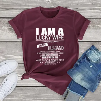 Smieklīgi Kokvilnas t vīrieši sievietes es Esmu Laimīgs, Sieva man Ir Traki Kašķīgs Vecs Vīrs, Sieviešu T-Krekls pāris mīļāko dāvanas, t-veida topi