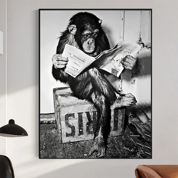 Smieklīgi Monkey Business Plakātu un Drukāt Uz Sienas, Lasot Laikrakstu Glezna Attēlus, Mākslas darbu, Sienas Dekori Dzīvojamā Istaba