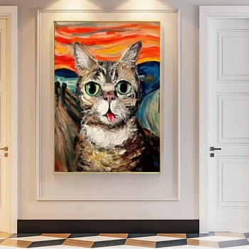 Smieklīgi Mākslas Slaveno Kliedzienu Tauku Kaķis Audekls Mākslas Plakāti un Drukāt Audekls Gleznas uz Sienas Cuadros Mājas Dekori Bildes