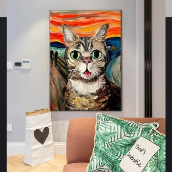 Smieklīgi Mākslas Slaveno Kliedzienu Tauku Kaķis Audekls Mākslas Plakāti un Drukāt Audekls Gleznas uz Sienas Cuadros Mājas Dekori Bildes