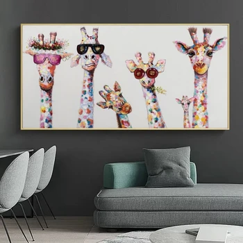 Smieklīgi Mākslas Žirafe Ģimenes Grafiti Mākslas Audekls Gleznošanai Dzīvnieku Plakāti un Izdrukas Sienu Dekoratīva Attēla Bērnu Istabas Mājas Dekoru