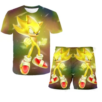 Sonic T Krekls Zēniem Tshirts Un Bikses Bērnu Apģērbu Komplekti Bērniem, Meitenēm, Topi, t-veida, Bērnu Apģērbs ar Īsām Piedurknēm Pusaudžu Meiteņu Krekli