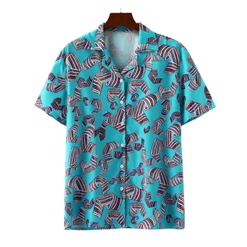 Stilīgs Drukāt Havaju Krekli Vīriešu 2021. Gada Vasarā Jaunu Īsām Piedurknēm Pludmales Krekli Vīriešu Brīvdienu Puse Brīvdienas Vēdināmā Apģērbu M11