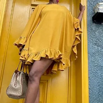 Stilīgs Y2K Dzeltena Apaļa Kakla Savirmot Sieviešu Cape Piedurknēm Vasaras Pludmales Cover Dāmas Ir 2021. Īss Puse Kleita Lielajam Karstā Mini Kleita