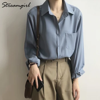 Streamgirl Sieviešu Krekls, Elegants ar garām Piedurknēm Imitācija Tencel Blūze Sieviešu Modes OLA Vienkāršu Krekli, Sieviešu Pavasarī Topi ir 2021.