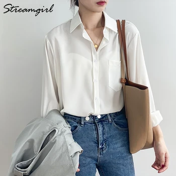 Streamgirl Sieviešu Krekls, Elegants ar garām Piedurknēm Imitācija Tencel Blūze Sieviešu Modes OLA Vienkāršu Krekli, Sieviešu Pavasarī Topi ir 2021.
