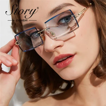 STĀSTS Vintage bez apmales Taisnstūrī, Saulesbrilles Sievietēm, Vīriešiem 2020. Gadam Luksusa Dizaina Modes Šķēle Slīpums Rozā Kvadrātveida Saules Brilles S3468