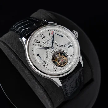 Sugess Tourbillon Master nekustamā tourbillon Segull ST8004 kustību mehāniskās vīriešiem skatīties biznesa wristwatchs āda Diena Datums