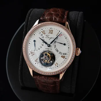 Sugess Tourbillon Master nekustamā tourbillon Segull ST8004 kustību mehāniskās vīriešiem skatīties biznesa wristwatchs āda Diena Datums