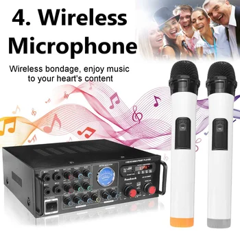 SUNBUCK Stereo Audio HiFi Jaudas Pastiprinataju piemērots, lai Personu AC 110V/220V DC12V Bluetooth Karaoke pastiprinātāju+2Wireless mikrofons