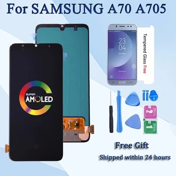 Super AMOLED Samsung Galaxy A70 LCD Displejs Ar Touch Screen Digitizer Montāža ar rāmi A705/DS A705F A705FN A705GM