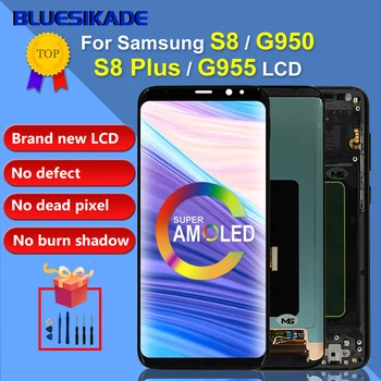 Super AMOLED Samsung Galaxy S8 LCD Displejs G950F G950 Touch Screen Digitizer Samsung S8 Plus LCD G955F G955 Nomaiņa