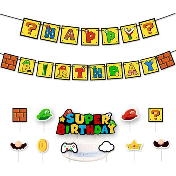 Super Mario Dzimšanas dienas Balona Komplekts Mario Tēma Balonu Pull Karogu Komplekts Spēle Bērnu Dzimšanas dienas svinības Apdare Dzimšanas dienas Dāvanas