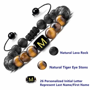 Sākotnējā Tiger Eye Vīriešu Rokassprādze Regulējama Lava Rock Ēteriskās Eļļas Difuzoru Aproce 26 Vēstuli, Pērlītes, Akmeņi Dziedināšanas Aproces