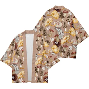 Sēņu Drukāt Pludmales Modes Beach Japāņu Kimono Ir 2021. Plus Izmēra 5XL 6XL Drēbes Jaka Vīriešiem, Krekli Yukata Haori Sieviešu Apģērbs