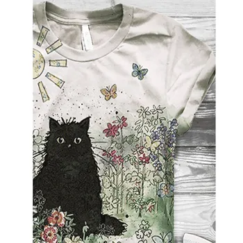 T Krekls Sievietēm Harajuku Topi Plus Lieluma Sievietēm ar Īsām Piedurknēm 3D Gudrs Melnais Kaķis, Iespiests O-t-veida Kakla T-Krekls Camisetas Mujer футболка