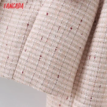 Tangada Sievietes Cieta Tvīda Perlamutra Pogām Vintage Mētelis Kabatas Ir 2021. Modes Sieviešu Gadījuma Šiks Topi DA193