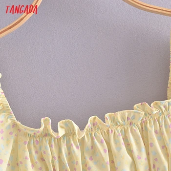 Tangada Sieviešu Retro Dzeltena Ziedu Drukāt Kultūru Krekls ar Īsām Piedurknēm 2021. Gada Vasaras Šiks Sieviešu Slim, Sexy Krekls Topi QN108