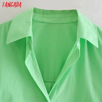 Tangada Sieviešu Retro Lielgabarīta Zaļa Blūze ar garām Piedurknēm, Elegants Sieviešu Ikdienas Brīvs Krekls Blusas Femininas AB37